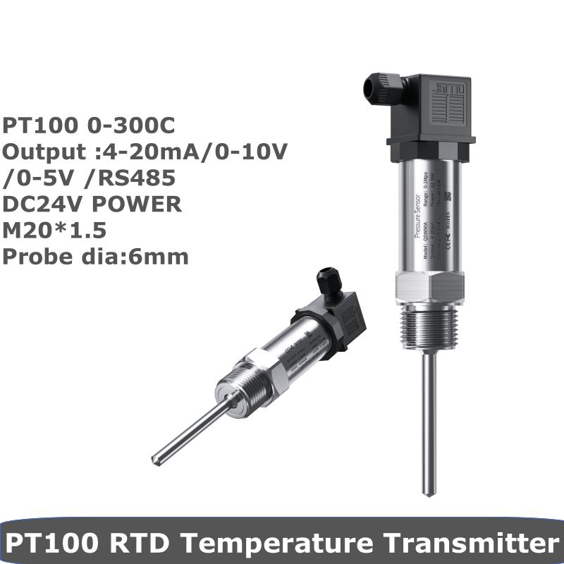PT100 Temperature Sensor 4-20mA 0-10V 0-5V RS485 -50 To 200C RTD Temperature Transmitter Converter