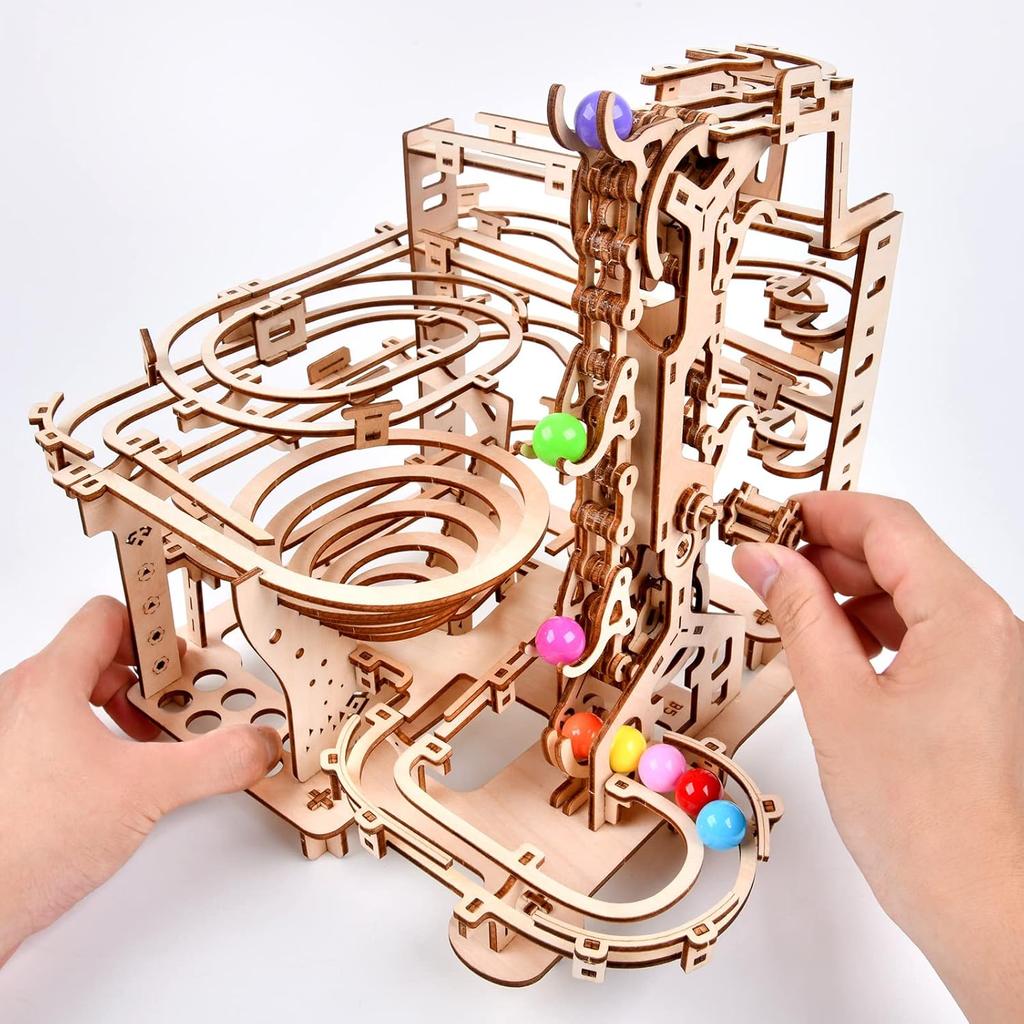 3D Wooden Puzzles Marble Run Chain Kit, Wood Creative Mechanical Puzzles Assembly Model Building Kits to Build for Adults & Kids, DIY Wooden Puzzle