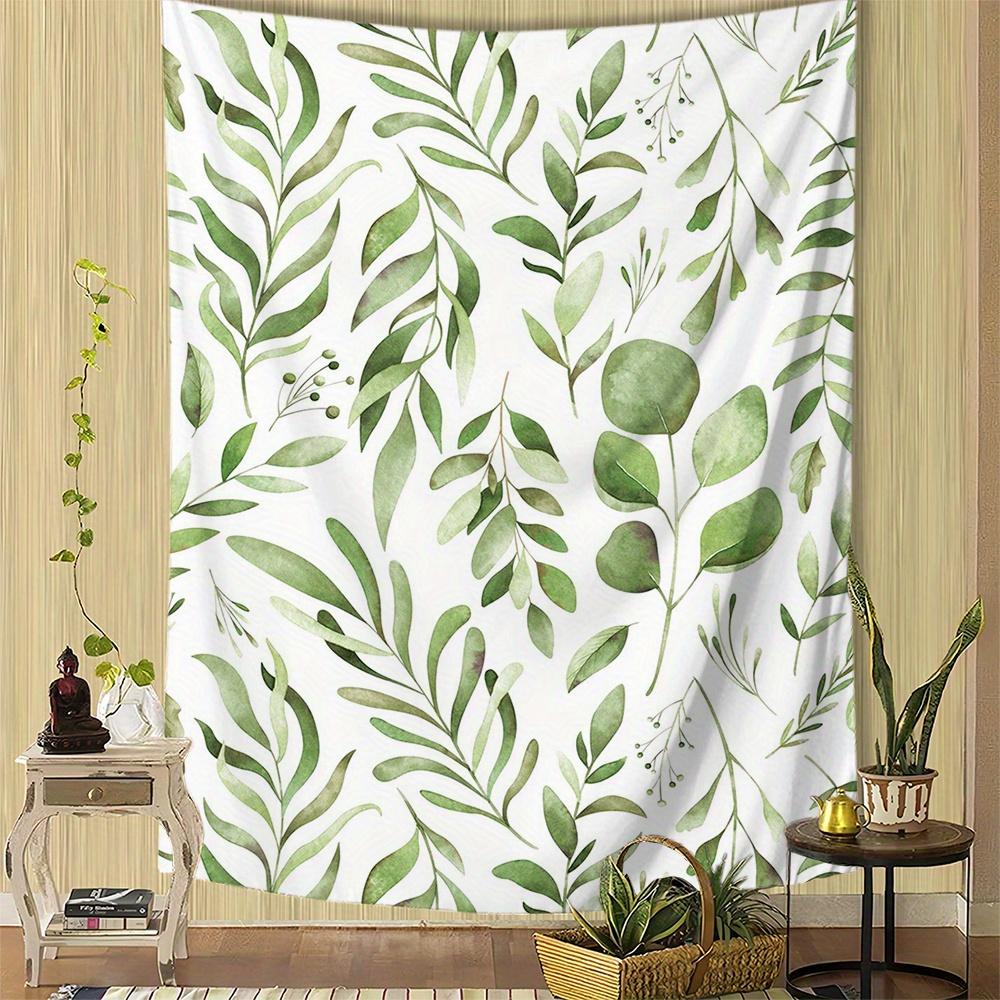 VIKAMA Green Leaf Tapestry Watercolor Plants Natural Fresh Wind Bedroom Living Room Background Wall Zen Meditation Corner Decor
