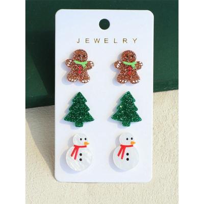 Christmas New Piece Set Christmas Earrings Handmade D Christmas Tree Gingerbread Man Snowman Acrylic Pendant Earrings