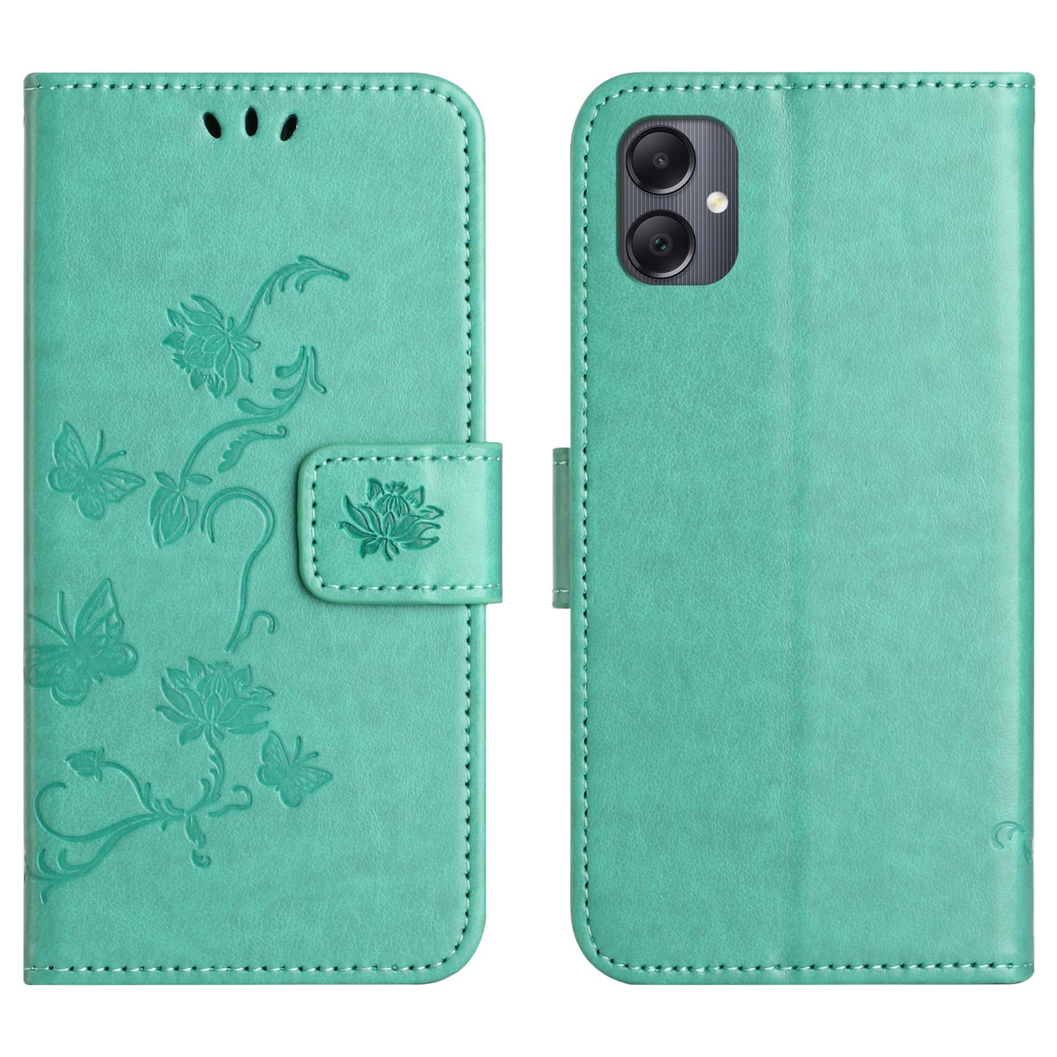 

Для Samsung Galaxy A06 5G/A06 4G Чохол Гаманець Підставка З Тисненням Метелик Квітка PU Шкіра Чохол для Телефону Cyan