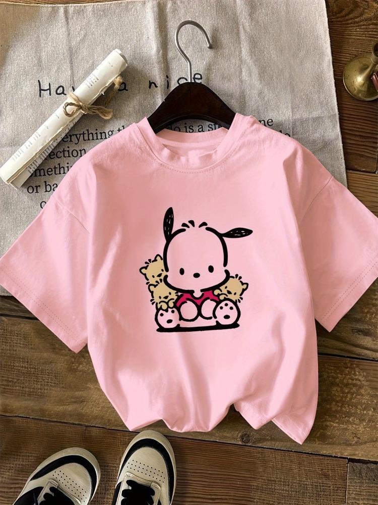 Ladies Printed Short Sleeved Fashionable Casual Round Neck Tshirt with Cute Cartoon Pattern Top for Daily Wear