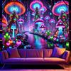 VIKAMA Neon Glow Mushroom Forest Tapestry Dreamy Bedroom Bohemian Style Living Room Wall Hanging Room Decor
