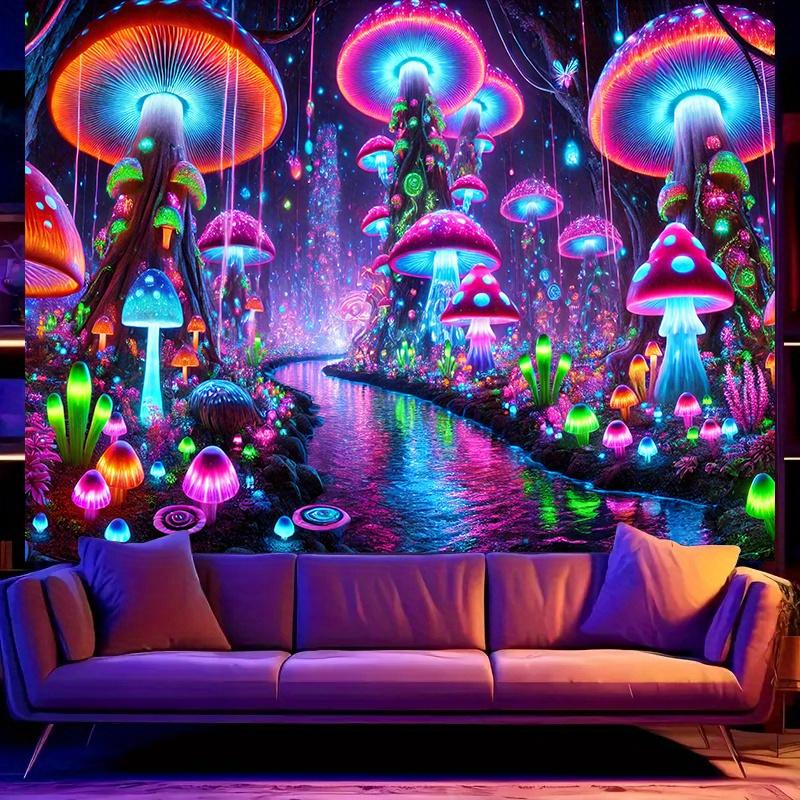 VIKAMA Neon Glow Mushroom Forest Tapestry Dreamy Bedroom Bohemian Style Living Room Wall Hanging Room Decor