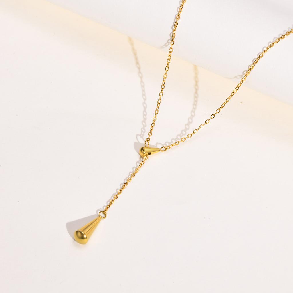 Simple Polished Waterdrop Y-Shaped Necklace for Women Stainless Steel Link Chain Necklaces Minimalist Party Jewelry Gift