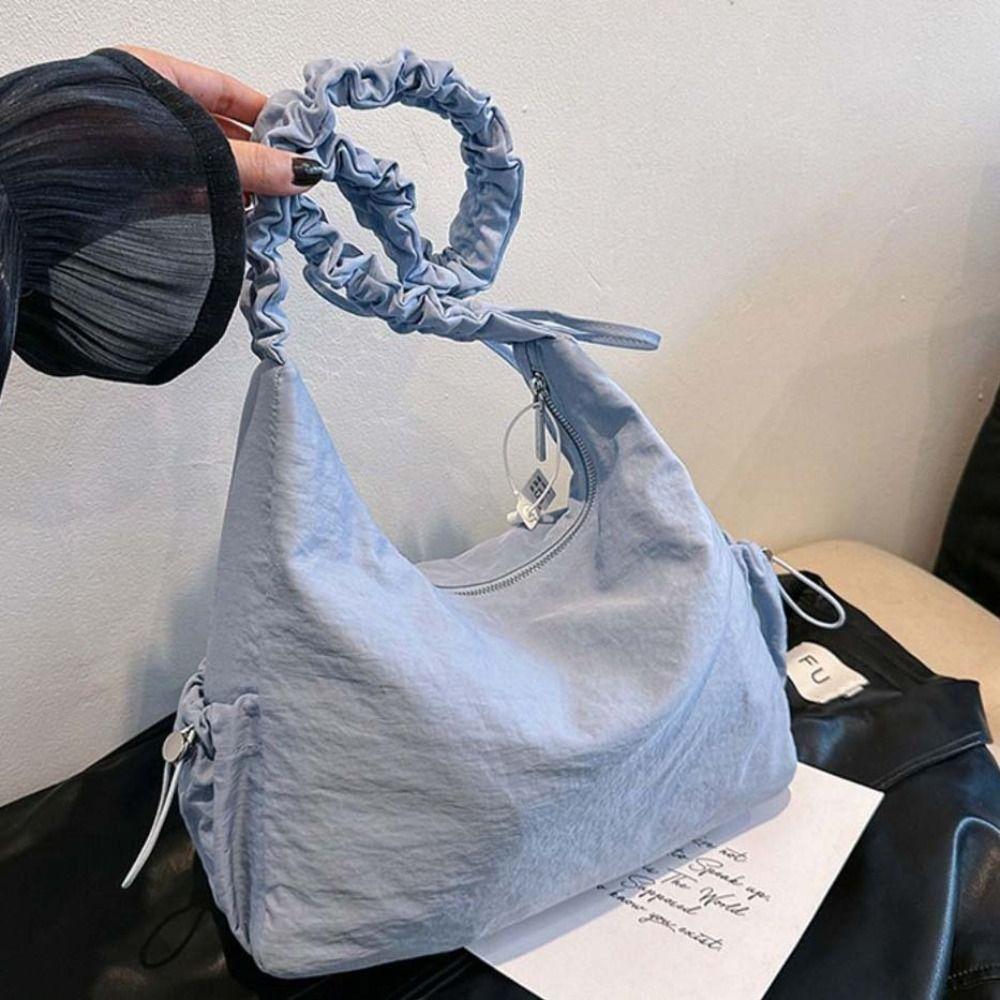 

Сумка с молнией, плиссированными ремешками, однотонная тканевая сумка через плечо, повседневная сумка-мешок на шнурке, женская L