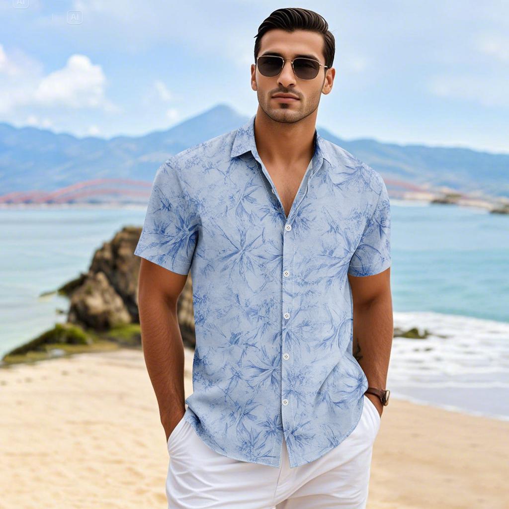 Men's Vintage Button Down Bowling Shirts Shhort Sleeve Summer Beach Shirt
