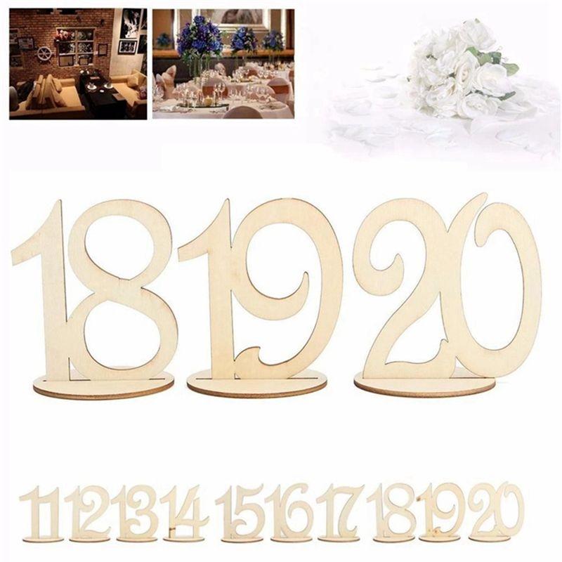 A60Z1-20 Wooden Table Number Plate With Base Digital Seat Plate Birthday Wedding Party Decoration Gift Decorationmay