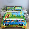 Cute Animal Bus Ride Pattern Bedding Duvet Cover Set  (1*Duvet Cover 2*Pillowcases, Without Duvet Insert)