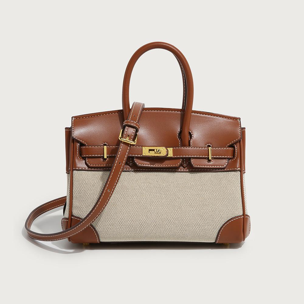 Two-tone platinum bag for women 2024 summer crossbody bag casual canvas and leather patchwork bag large capacity soft leather handbag shoulder bag