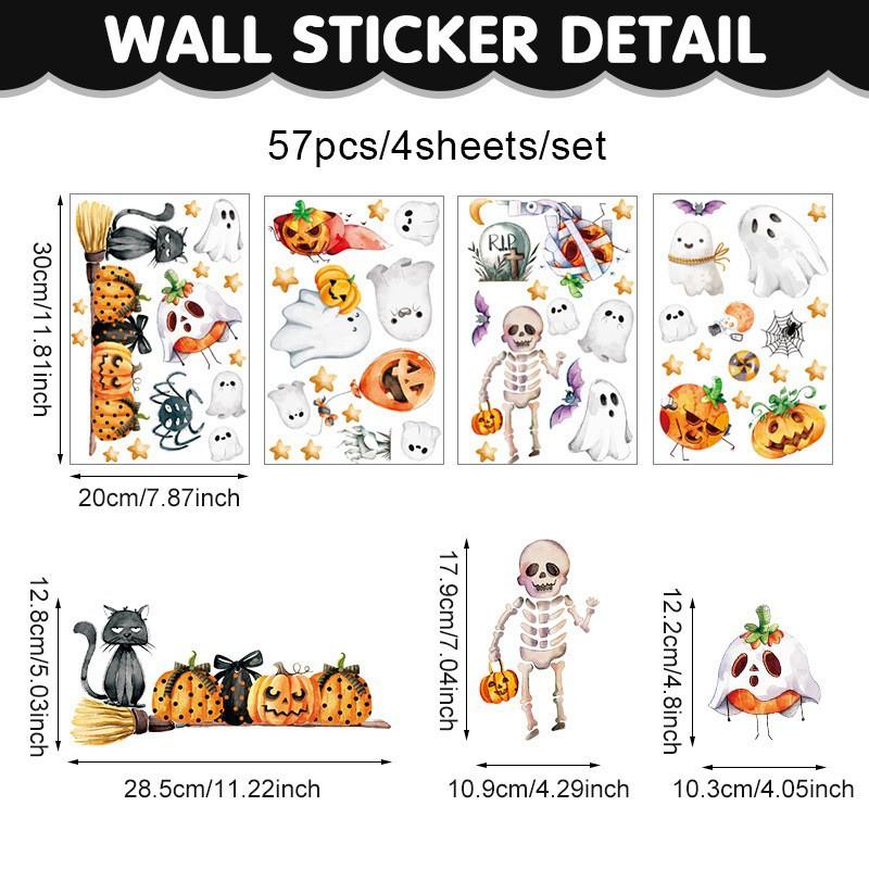 Cross-border new Halloween white ghost glass window decorative window sticker bat pumpkin window decal