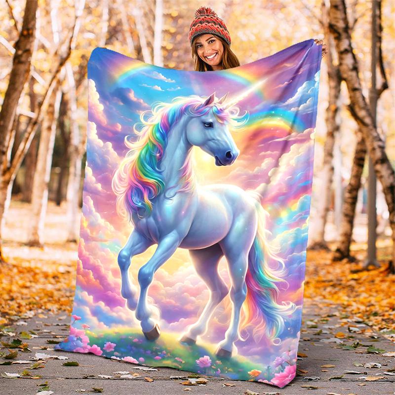 1PC Dreamy Rainbow Unicorn blanket, al season lightweigh Poster blanket home office outdoor nap multifunc Poster blanketional blanket