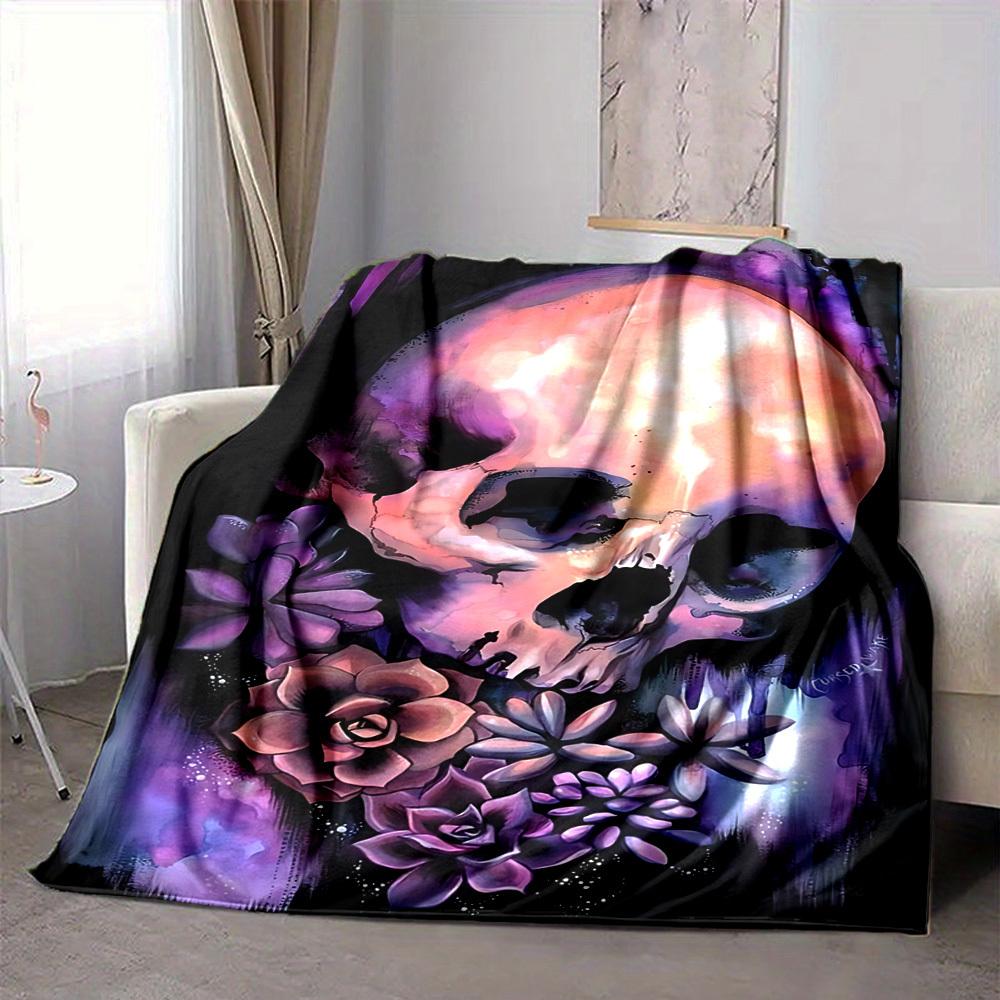 1PC Skull Flowers Print Blanket, Soft Throw Blanket - Warm & Cozy for Couch, Bed, Office, and Travel yy250912173