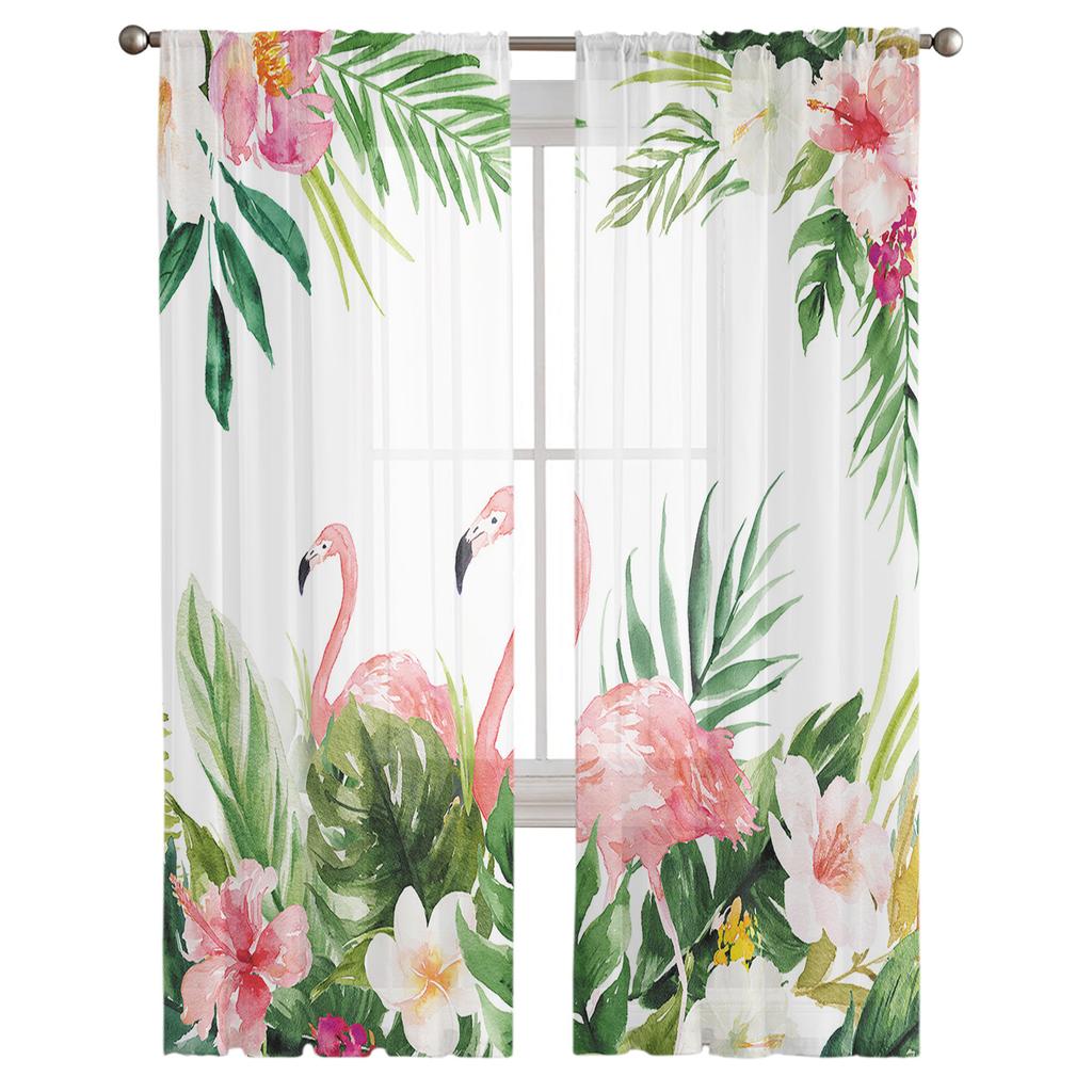 Flamingo Turtle Plant Flower Watercolor Modern Tulle Curtains For Living Room Bedroom Home Kitchen Window Sheer Curtains