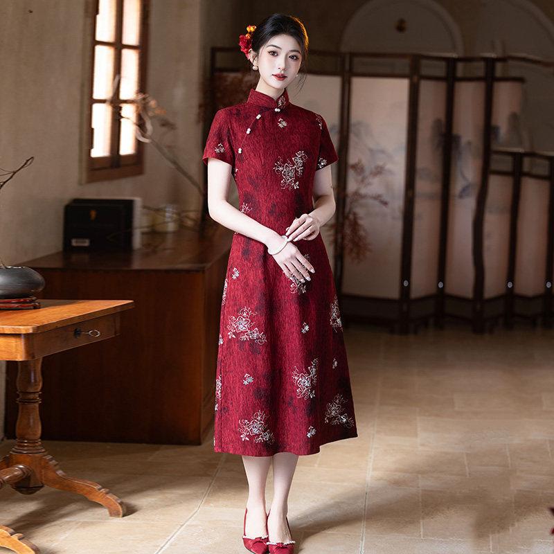 Red national style mother sends the national style new Chinese style improved cheongsam 1011 new women's high-end dress summer