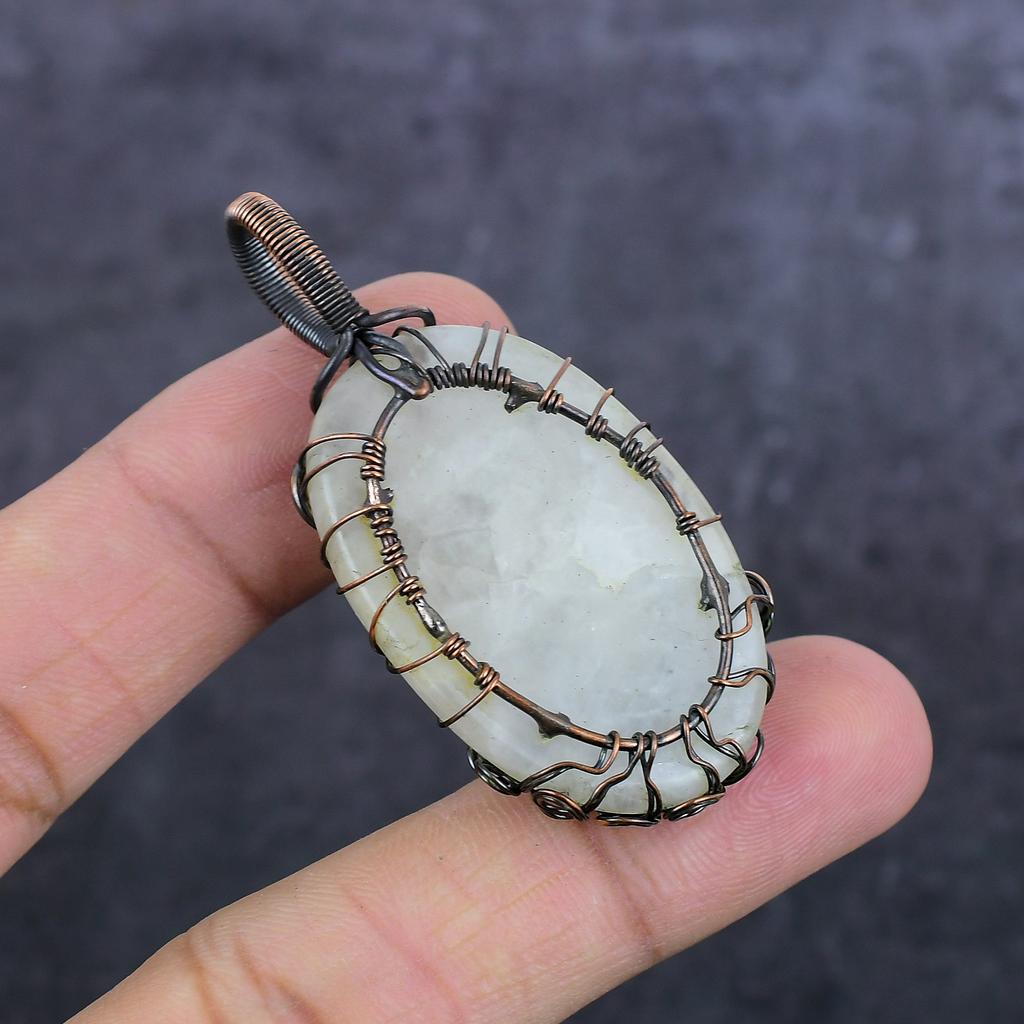 Natural Moonstone Gemstone Handmade Copper Wire Wrap Jewelry Pendant 2.29" d9v83