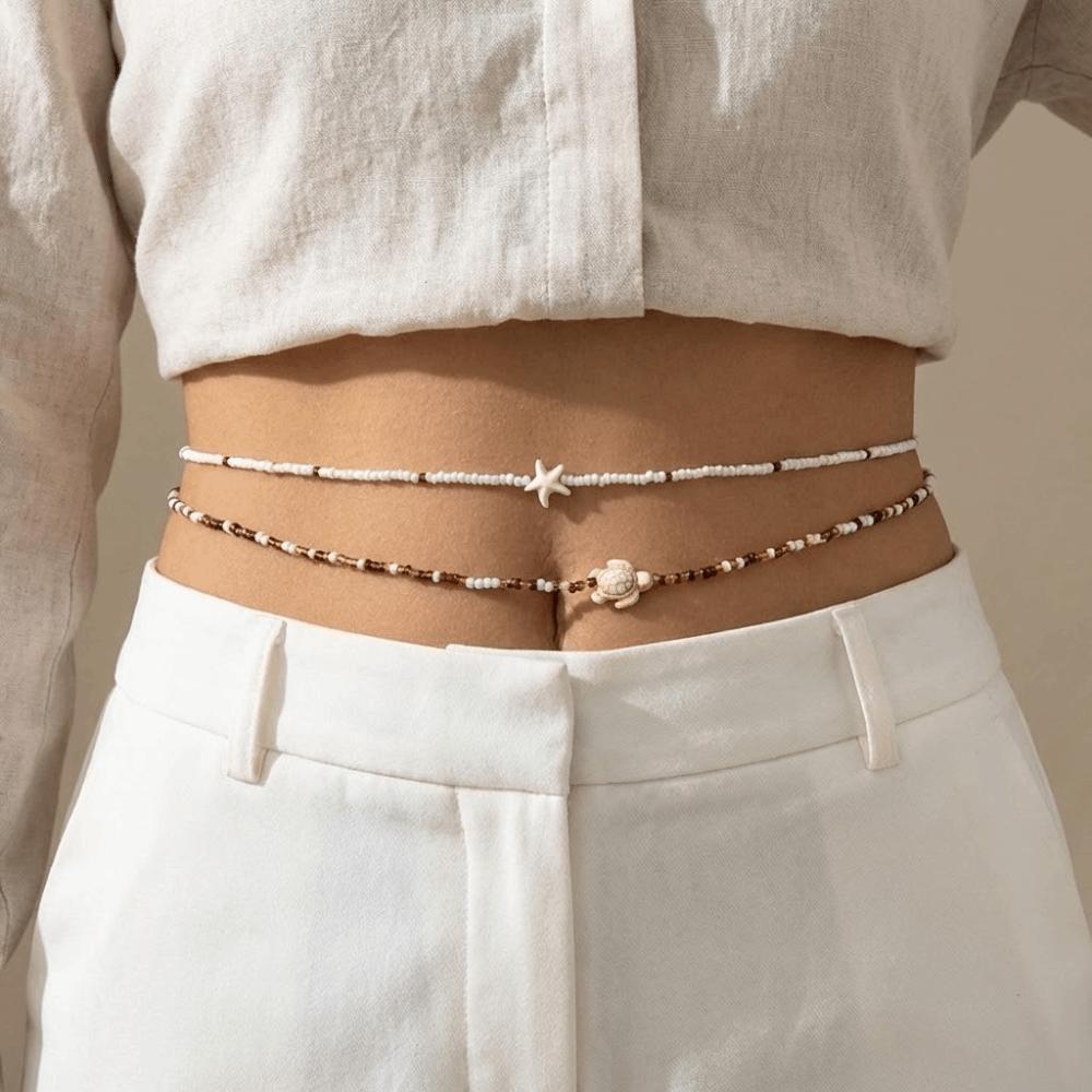 2 Stück/Set Seestern Bikini Bauchkette Körperschmuck Körperkette Schmuck Perlen Taillenkette Strand
