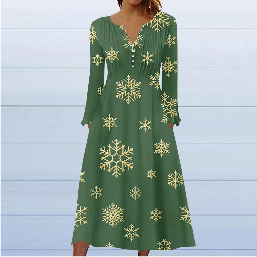 Fashion Women's Casual Fashion Print Pocket V-neck Pullover Long Sleeve Dress