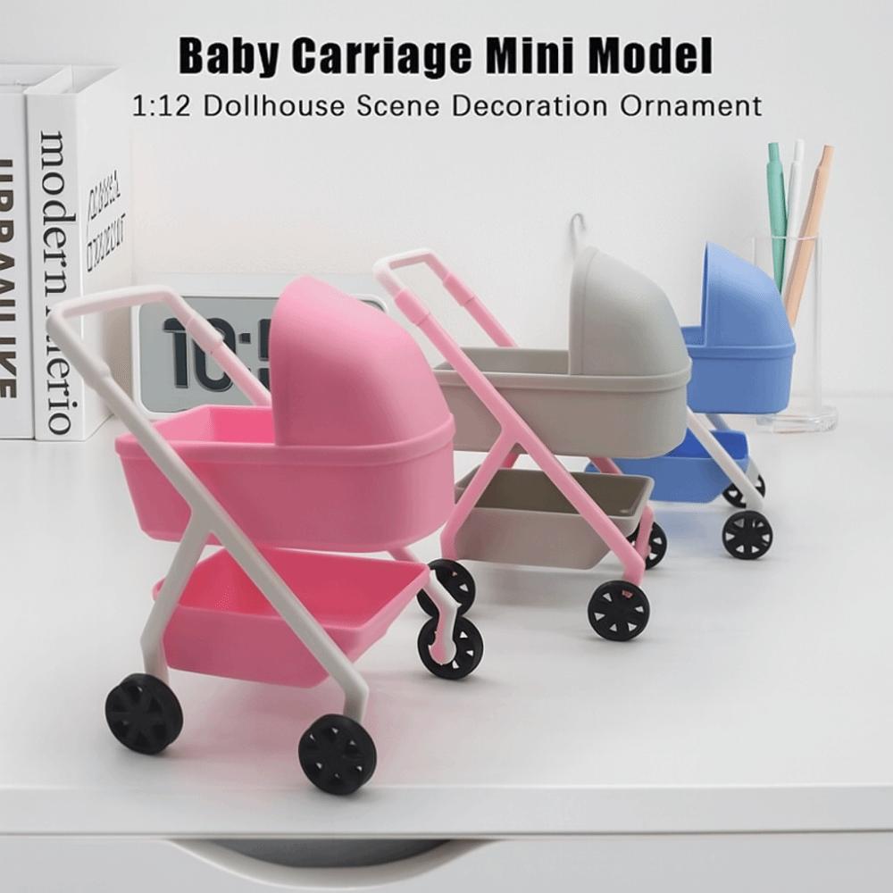 Bedroom Miniature Baby Stroller 1:12 Simulation Baby Bassinet Cart  Kids Toy