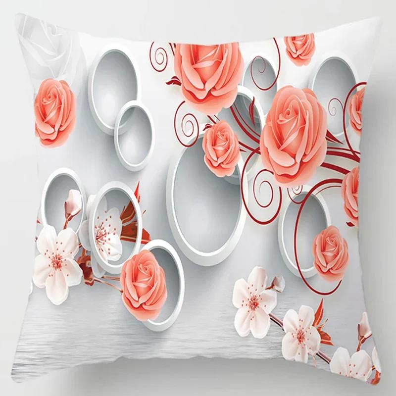 Square Pillow Case, D Printing Flower, Elegant and Fresh, Home Decoration, Living Room Sofa Cushion Cover, Pillow Case