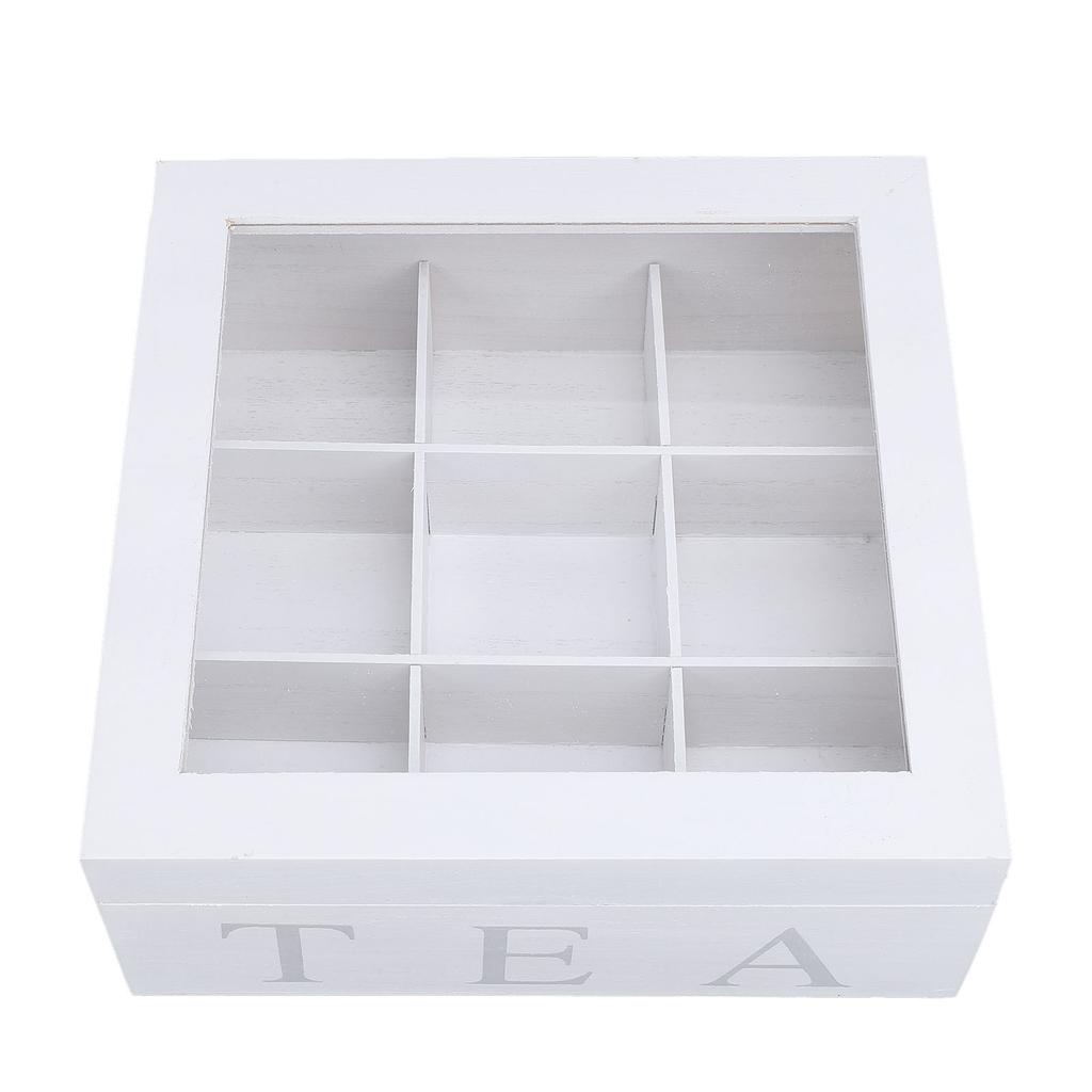 Holz-Tee-Aufbewahrung mit durchsichtigem Acryl-Oberfenster 9 Fächer Umweltfreundlicher Teebeutelhalter Multifunktionale Aufbewahrungsbox