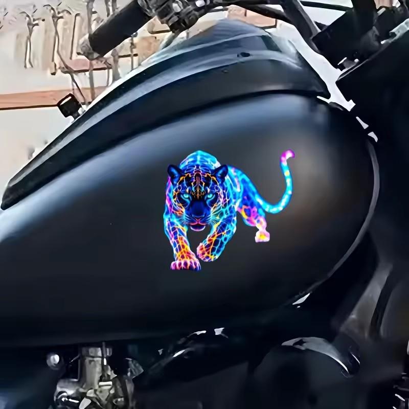 Vibrant Neon Leopard Motorcycle Decals Waterproof Sunproof Stickers for Scooter Fuel Tank Laptop Car Window DIY Decor