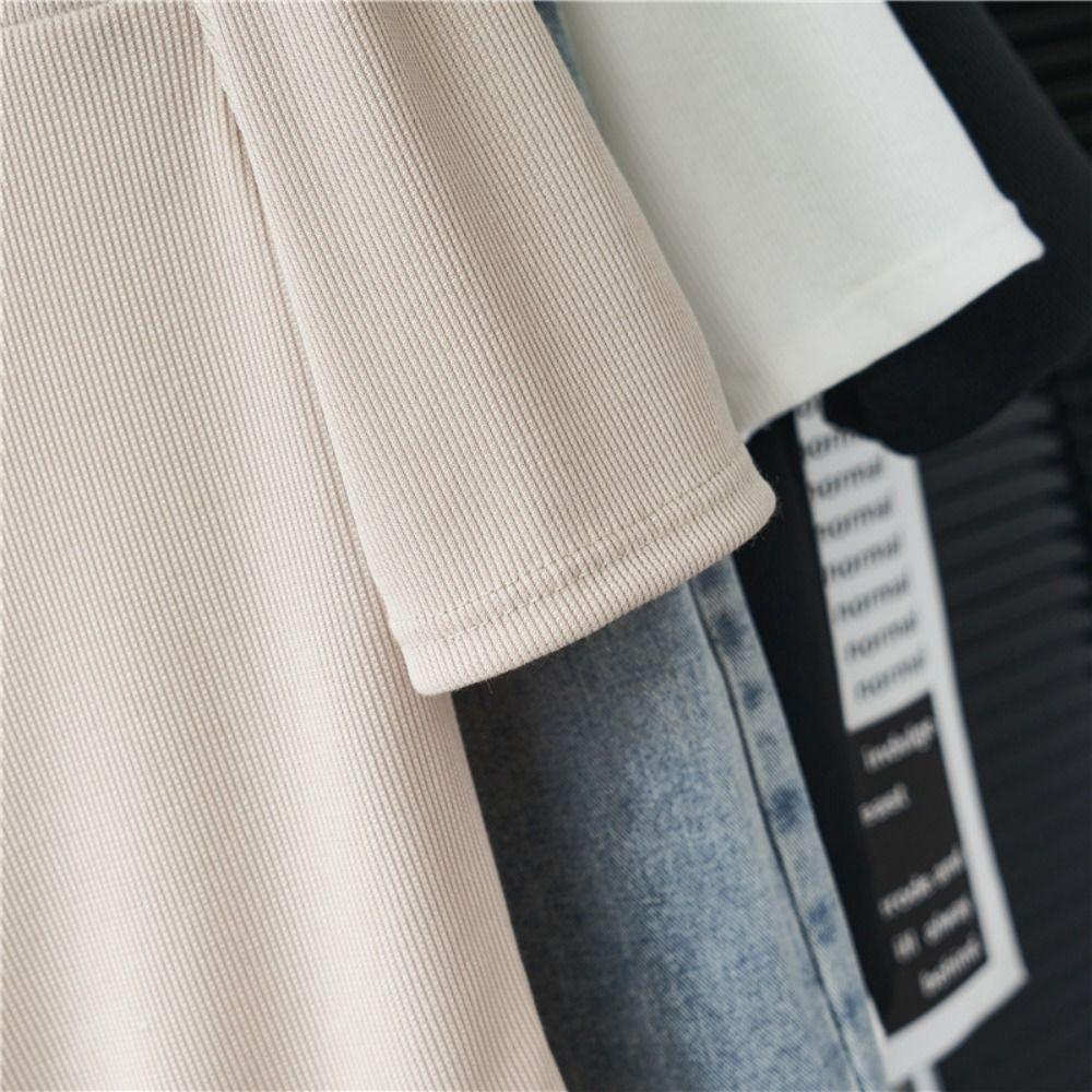 Loose Double Zipper T-shirt Square Neck Crop Tees for Women Fashion Short Sleeved T Shirts  Summer