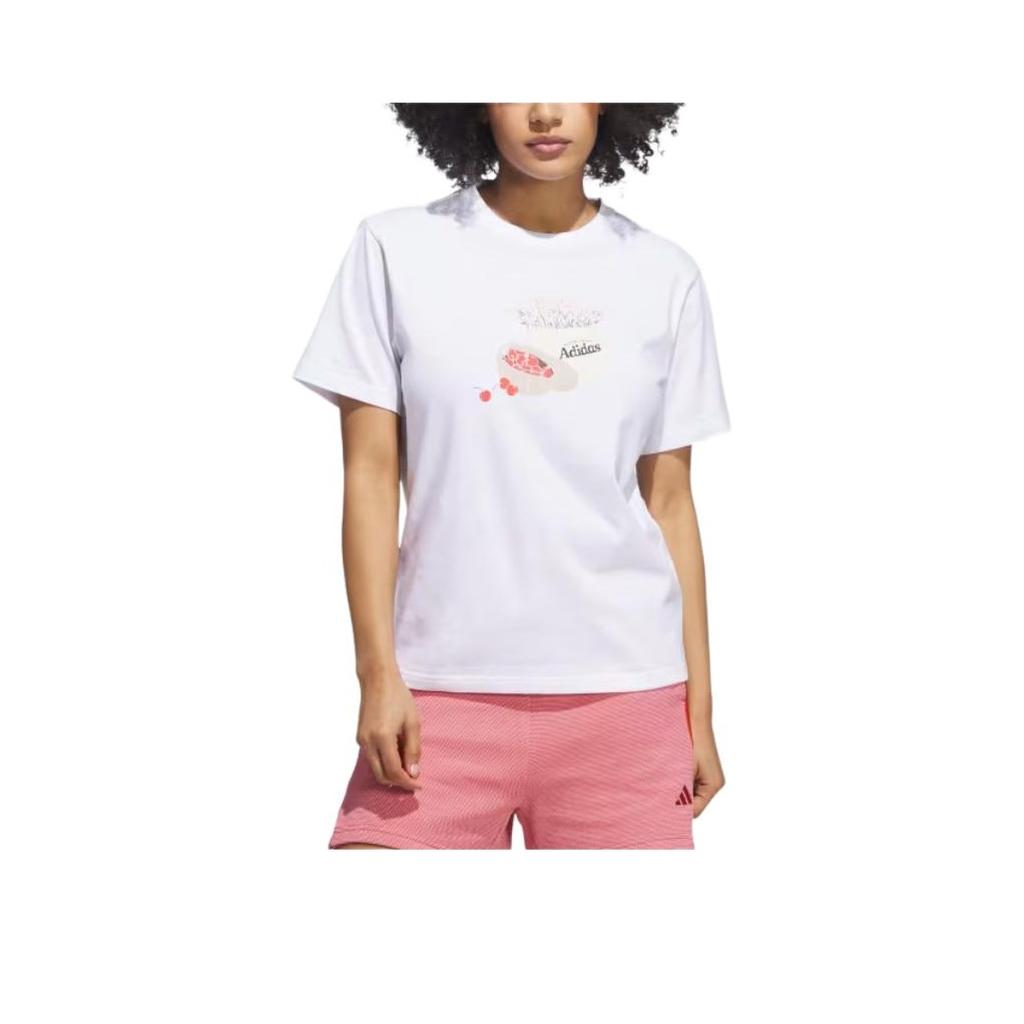 Adidas Letter Pattern Printed Round Neck Short Sleeve T-Shirt Women T-Shirts White JN2543