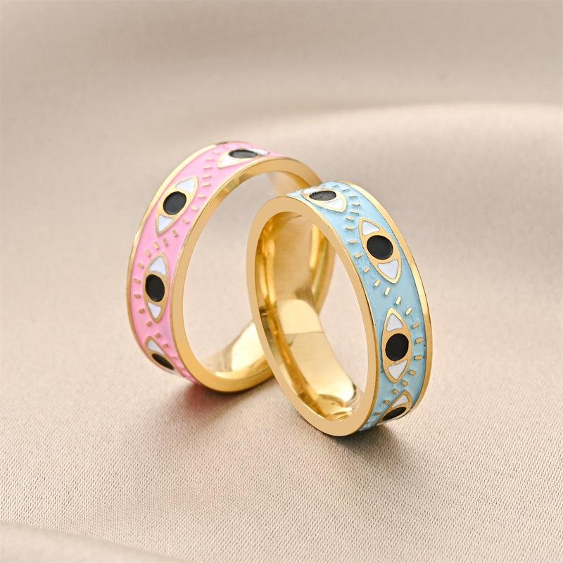 European and American Popular Devil's Eye Titanium Steel Oil Drop Ring Fashion Design Hip-hop Style Couple Ring Hand Jewelry