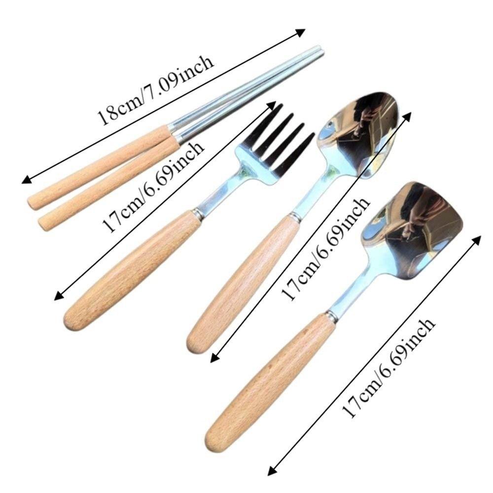 Stainless Steel Wooden Rice Soup Cake Fruit Fork Coffee Dessert Spoon for Family Dining