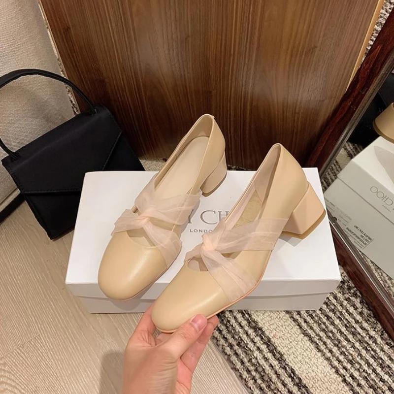 Fashion Block Heel Ladies Pumps Square Toe with Medium Heels Women's Shoes Chunky Chic Point on Offer Promotion Quick Delivery Sale 39