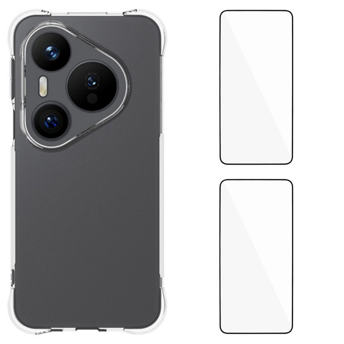 

Для Huawei Pura 80 Pro Чехол из ТПУ WANLONFENG Серия WL2 2.0мм Чехол для телефона с 2 шт. Защитных пленок из закаленного стекла Transparent