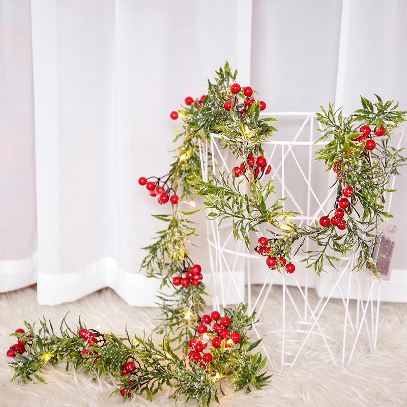Artificial Variegated Holly Berry Christmas Garland LED Fireplace Wreath Decor