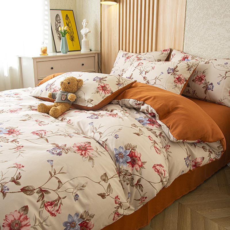 1 db Virágmintás Paplanhuzat Mosott Pamut Housse De Couette Egyszemélyes/Queen/King Funda Nordica Ágy 90(Párnahuzat nélkül)