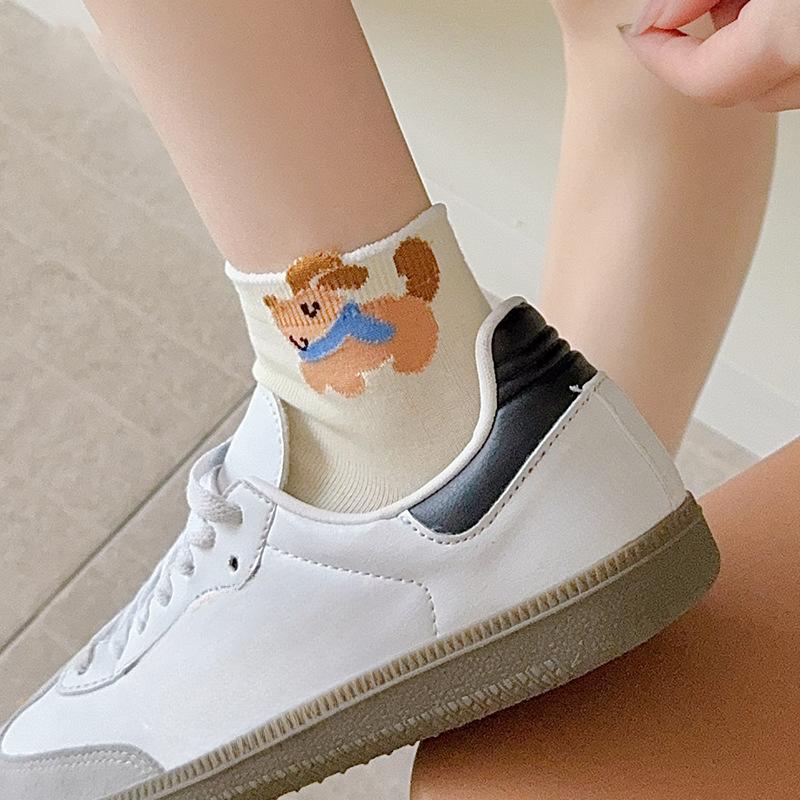 Cute Socks, Women's Spring and Autumn Short Socks, Cotton Socks, Cartoon Long Socks, Summer Thin Mid-calf Socks