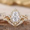 Attractive Gold Color Inlaid with White Stone Rings Set Round Flower Party Engagement Wedding Rings for Women Jewelry