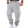 Men Cargo Pants Mid-rise Adjustable Waist Drawstring Casual Trousers with Reinforced Pockets Versatile Casual Wear