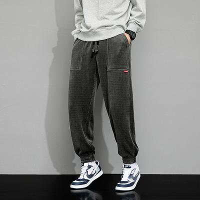 Large Size Men's Pants Spring and Autumn Casual Comfortable Handsome Pants Corduroy Loose Sports Sweat Pants Wide-legged Bouffant Pants