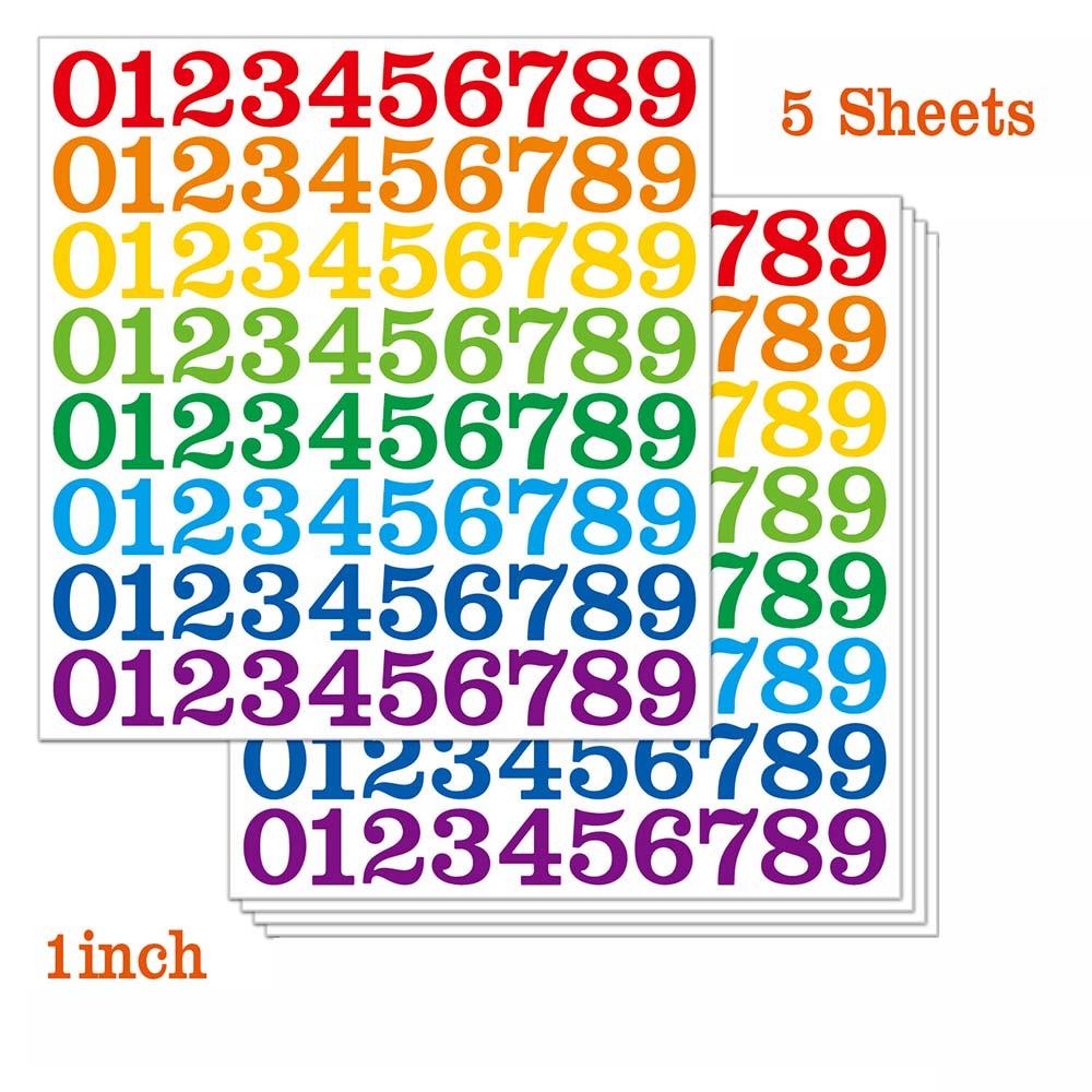 5 Sheets Arabic Number Stickers 1 Inch Number Stickers Waterproof Vinyl Self-adhesive Removable Office Home Cup Decoration Lable