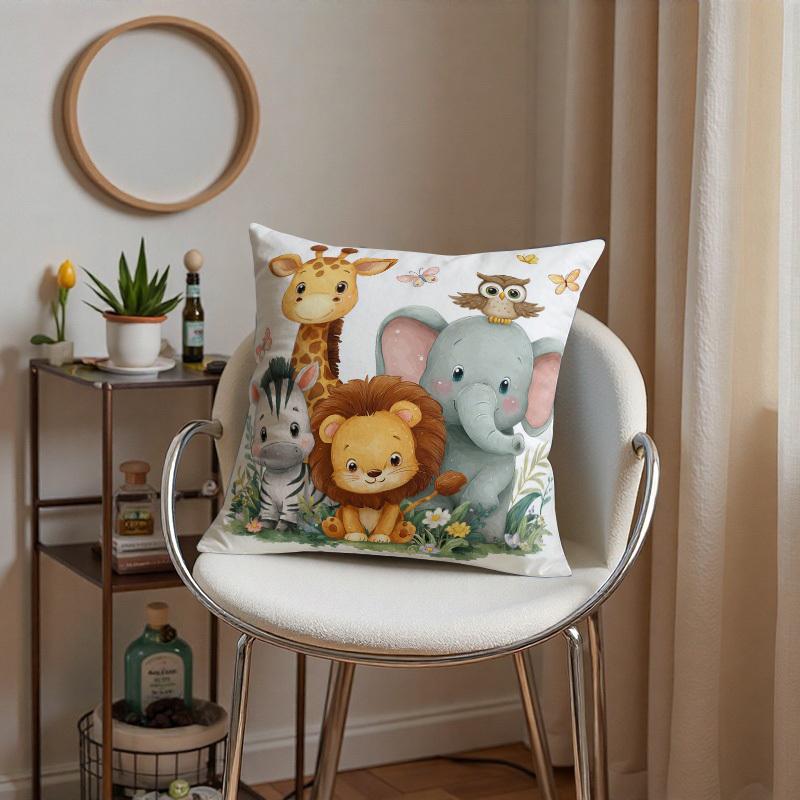 1 Stück Cartoon Dschungeltier Aufdruck Kissenbezug, Geeignet für Sofa, Schlafzimmer, Wohnzimmer. Schaffen Sie ganz einfach eine verspielte Atmosphäre