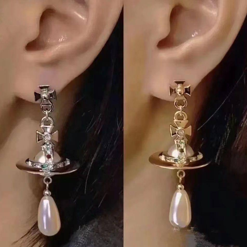 Earrings Pearl Westwood Saturn Retro Jewelry Women Gifts Diamond Color