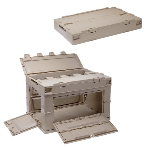 Military Base Foldable Container, 50L, with Two Center Windows (One Long Side and One Short Side), Tan