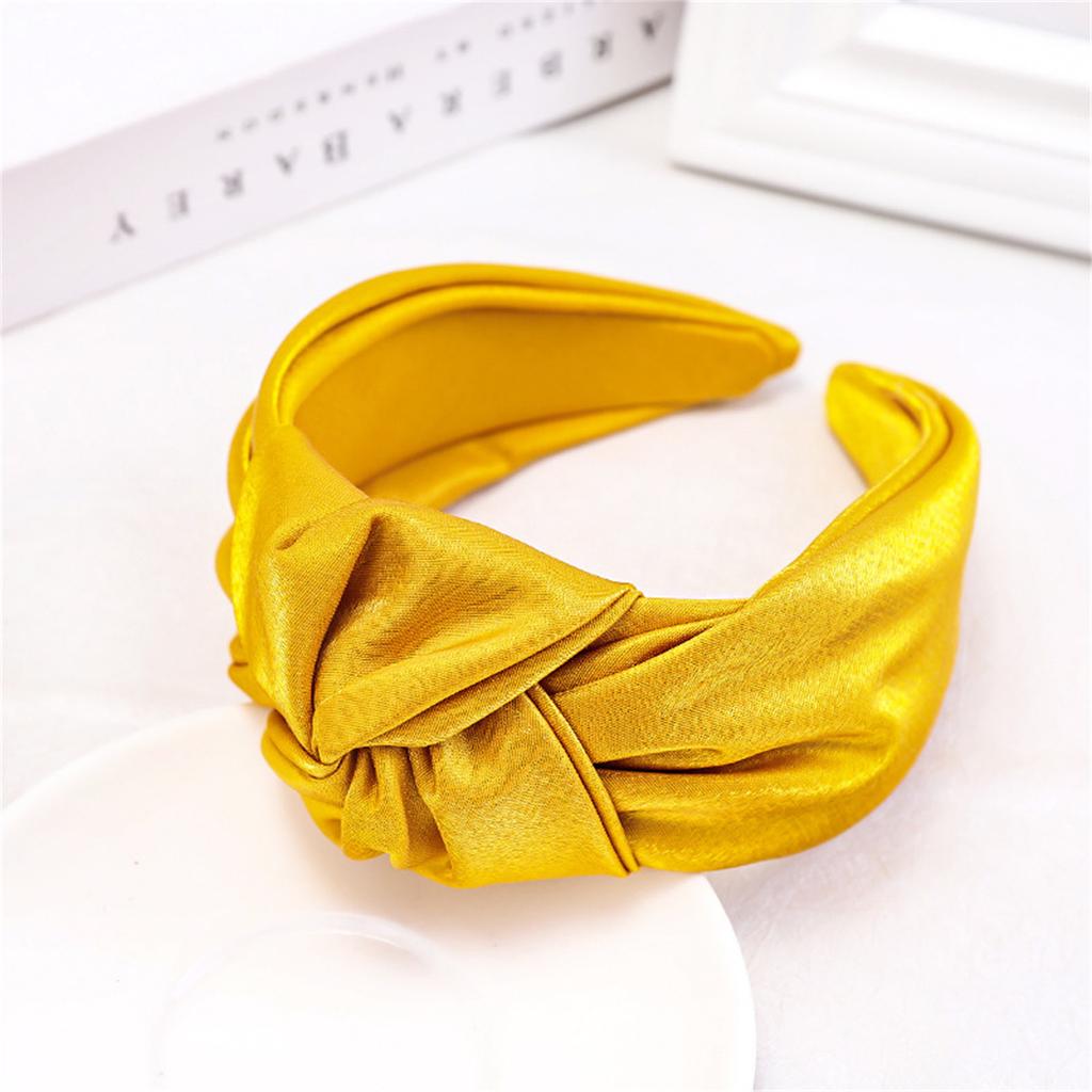 Women Headband Solid Color Knotted Sweet Wide Edge Fabric Wrap Hair Hoop Headwear Blue Fabric