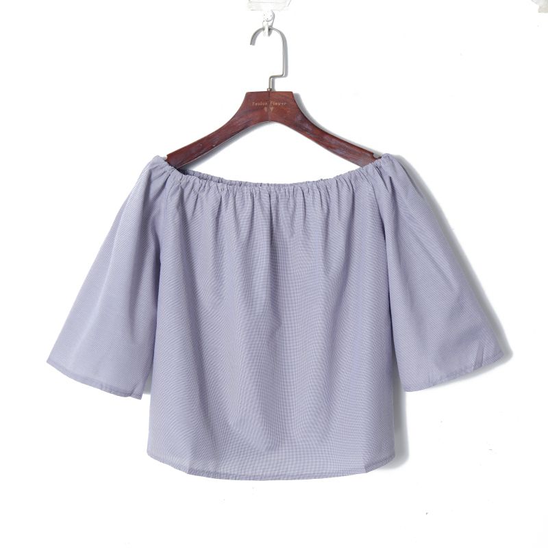 

Весна 2023 Женская одежда Мода Корейский стиль Мелкая клетка Элегантные с открытыми плечами Рукав 3/4 Свободные Короткие Молодящие Рубашки Fine Plaid S