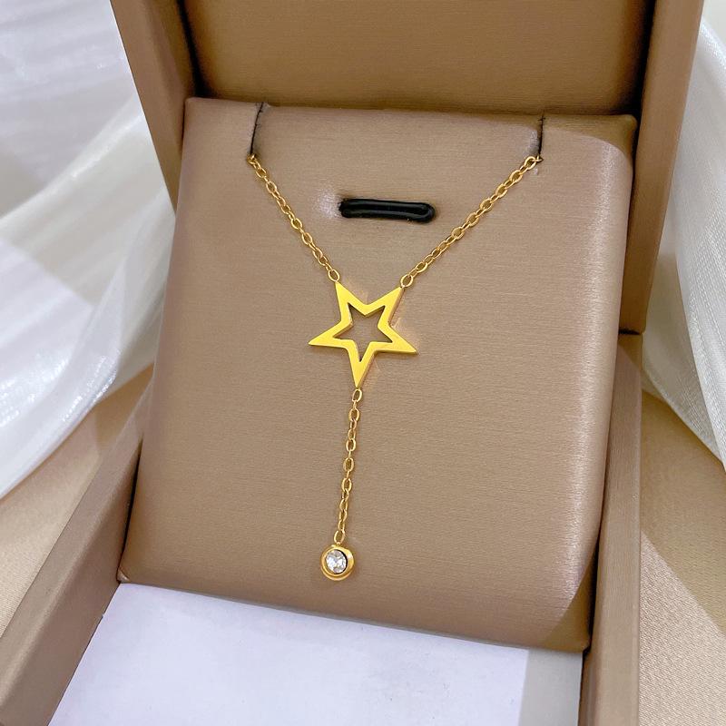 Full Titanium Steel Geometric Animal Minimalist Real Gold Necklace for Women - Collarbone Chain