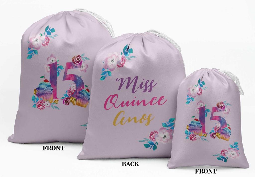 Darling Souvenir Purple Floral Quinceanera Party Supplies Drawstring Pouches Favor Bags 15