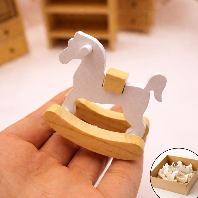 Mini Wooden Horse Toy Model Simple Small Rocking Horse Doll Decor Accessories Dollhouse Ornaments Home Decor