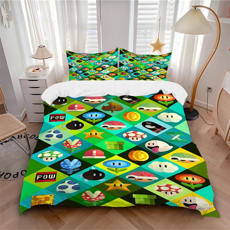 

3pcs bedding set Mario Includes 1 Comforter + 2 Pillowcases, Without Pillow Inserts, Soft Comfortable,a0909171 135x200cm