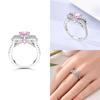 Authentic Pink Zircon Heart Bow Ring Copper Womens Accessories Jewellery Valentines Day Fine Ring Gifts Set High Quality