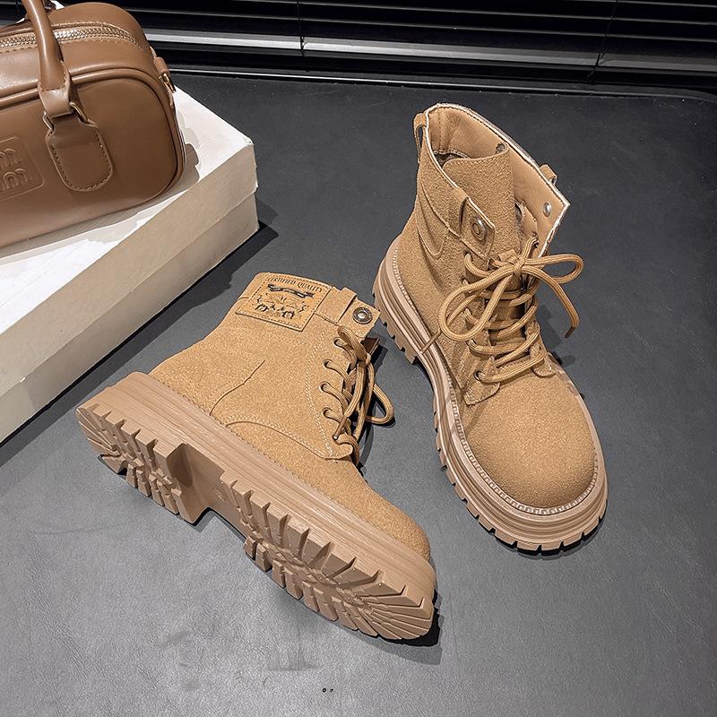 Tooling Martin Boots Short Boots Women's 2025 New Platform Spring and Autumn Boots Fried Street Matte Leather Retro Polished Rhubarb Boots